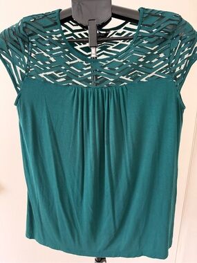 Banana Republic Teal Geometric Lace Yoke Tank Top